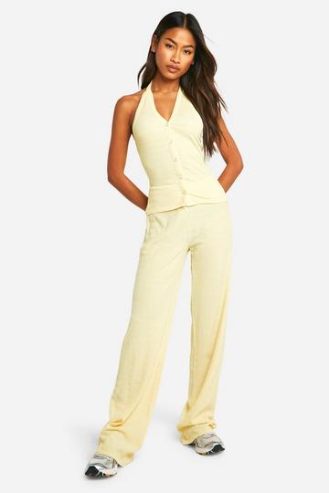 Lemon Yellow Textured Flare Leg Trousers