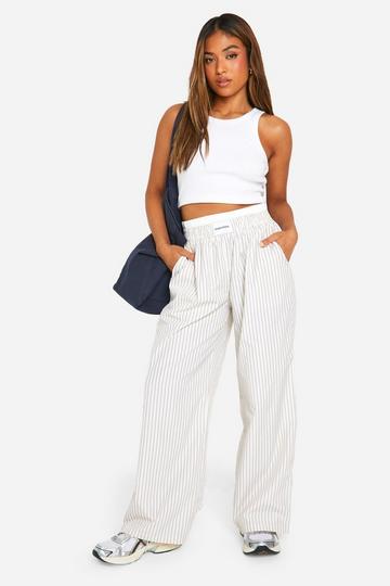 Petite Contrast Boxer Waistband Stripe Wide Leg Trousers lemon