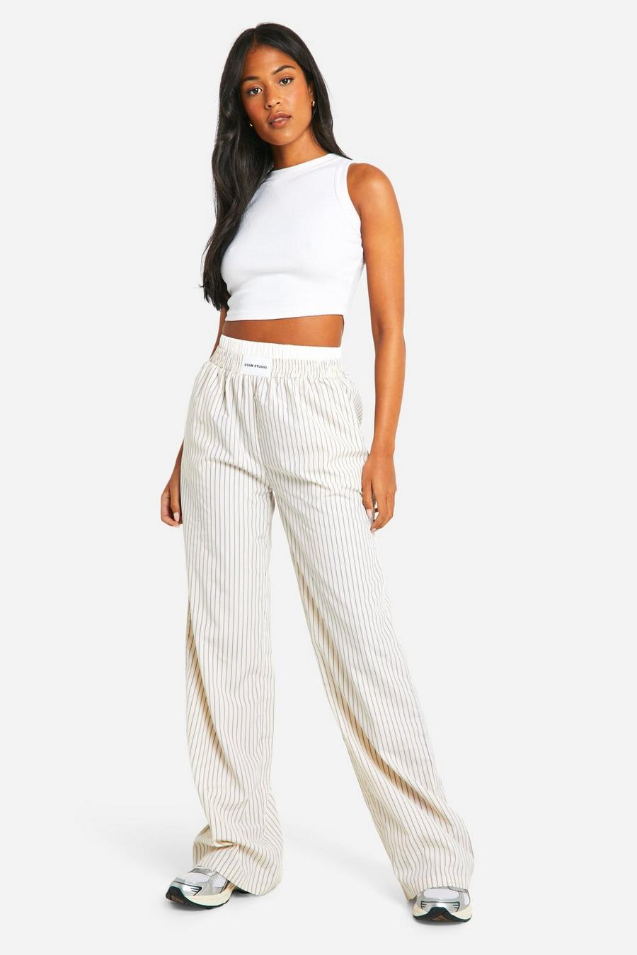 Lemon Tall Contrast Boxer Waistband Stripe Wide Leg Trousers   image number 1