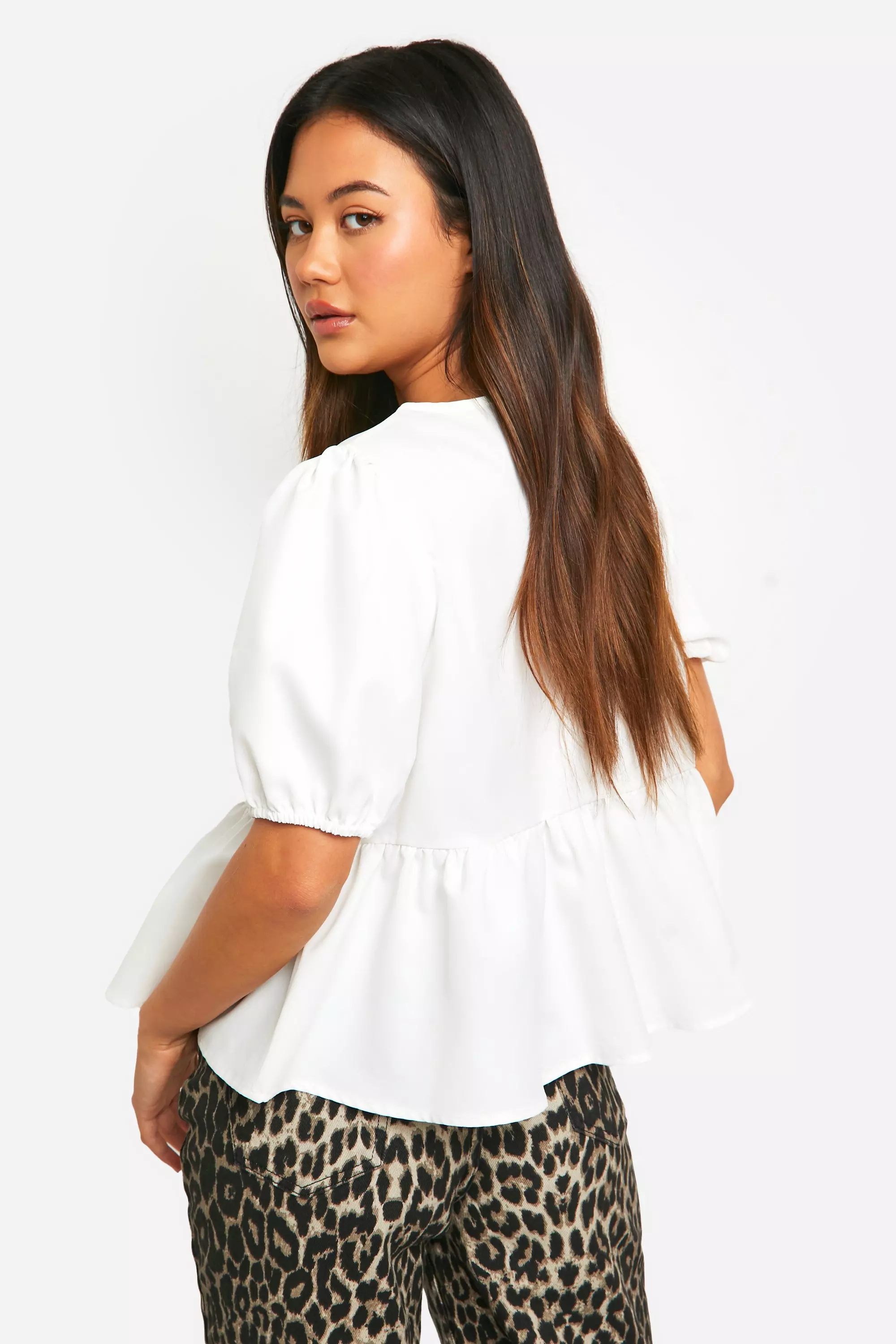 White Contrast Leopard Tie Bow Top   alternative image