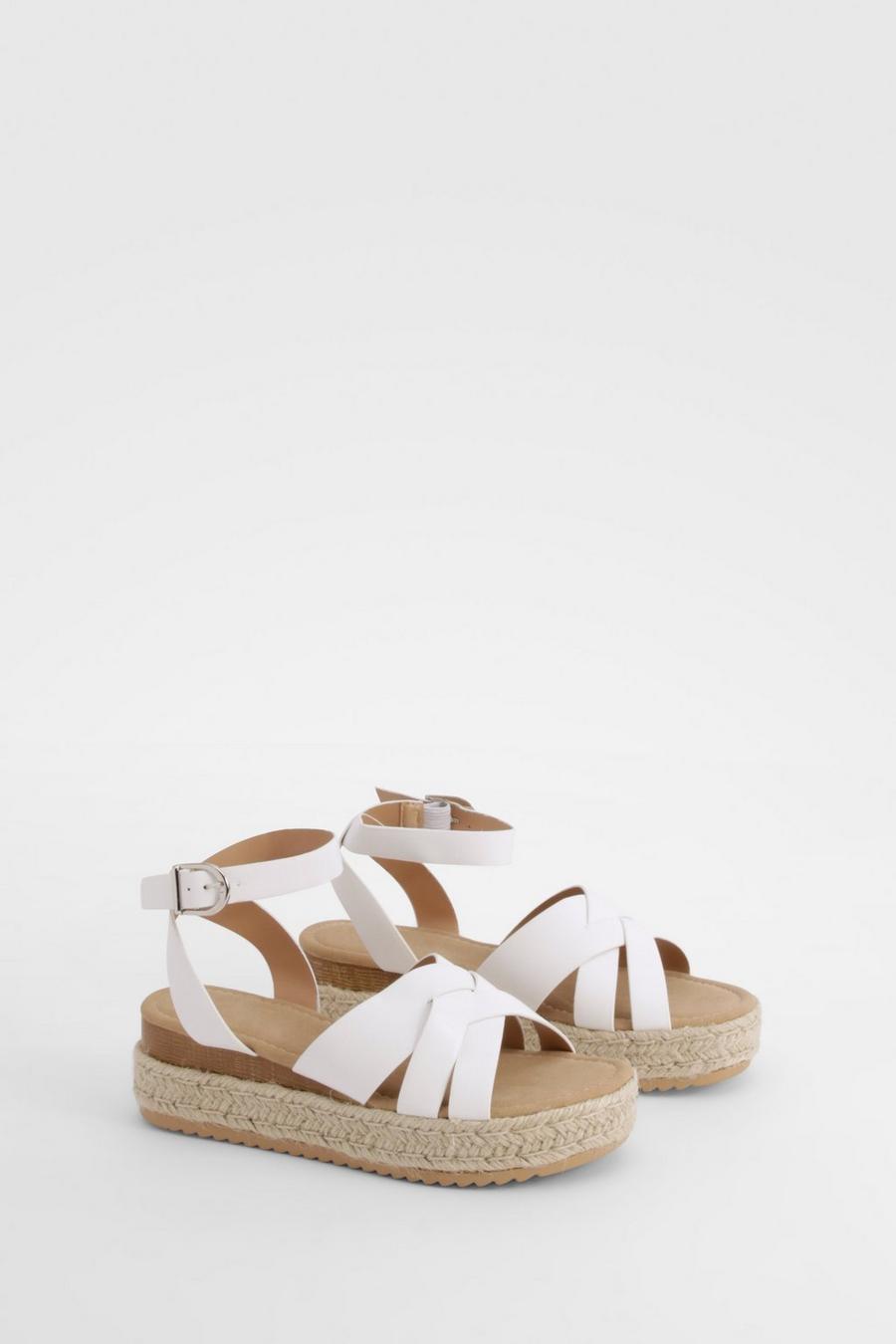 White Woven Strap Flatform Sandals  