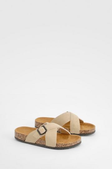 Crossover Strap Footbed Sliders beige