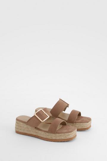 Tan Brown Buckle Strap Flatform Sandals