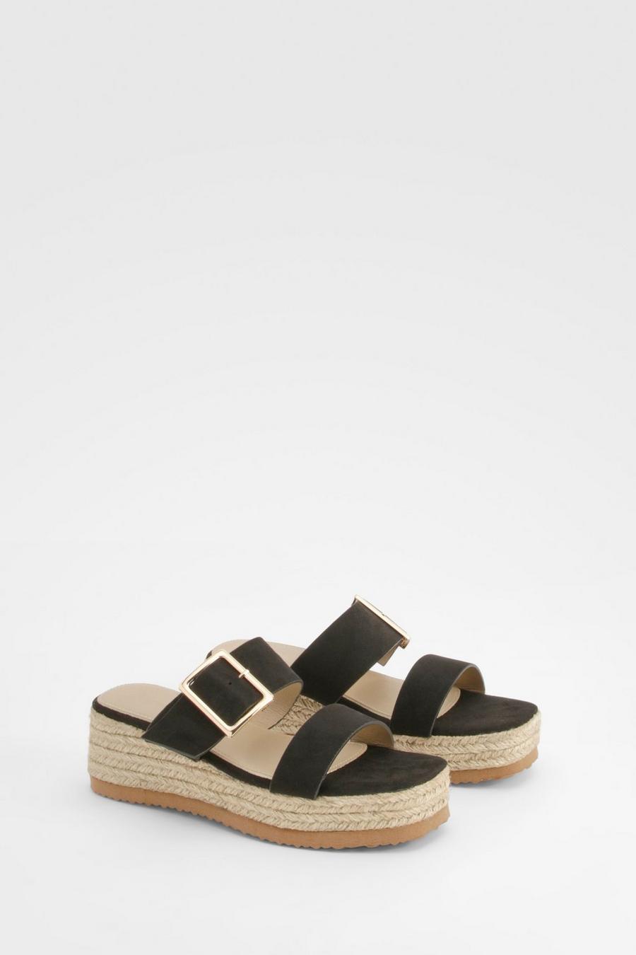 Black Buckle Strap Flatform Sandals  image number 1