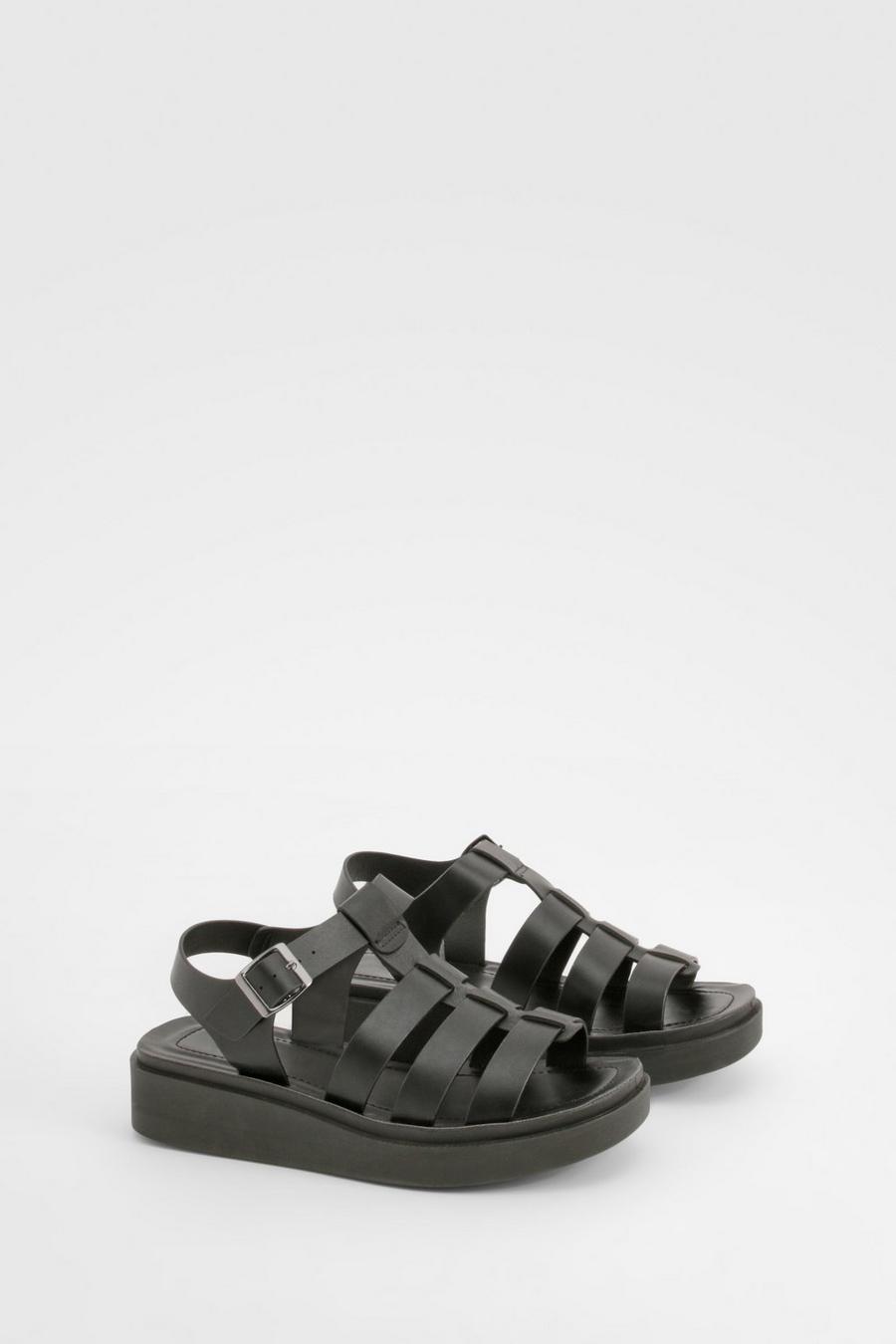 Black Multi Strap Flatform Sandals image number 1