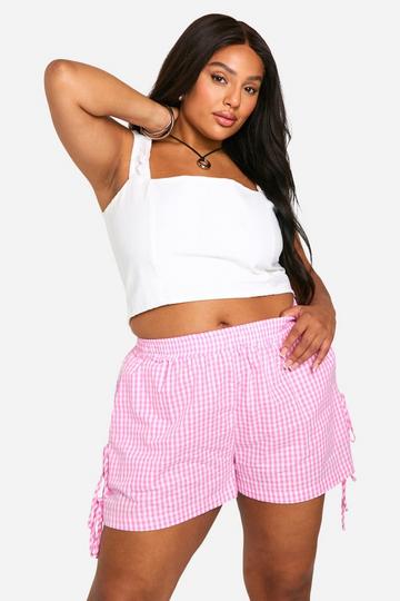 Plus Gingham Shorts Met Zijstrikjes pink