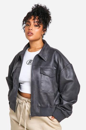 Plus Faux Suede Bomber Jacket grey