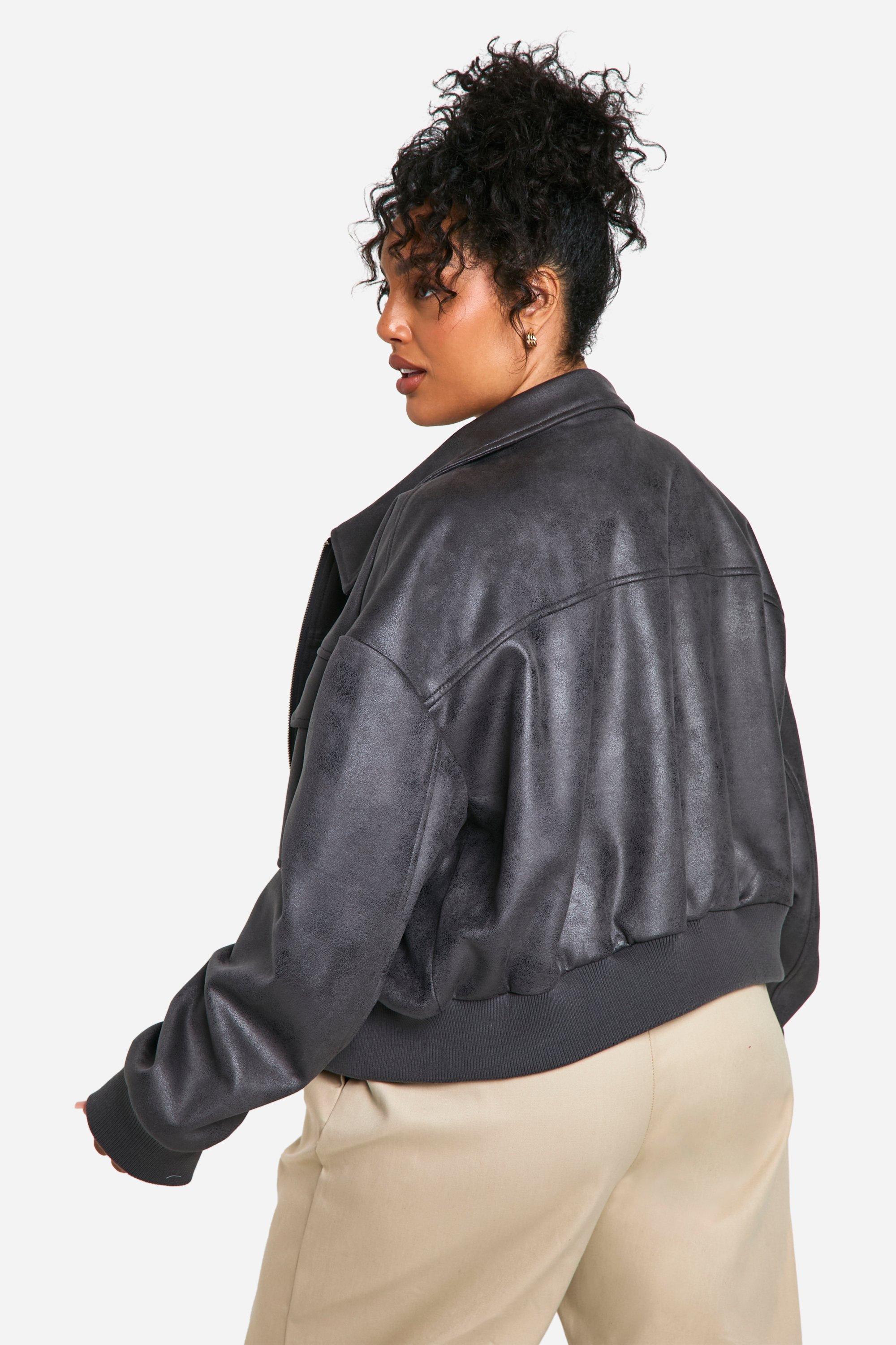 Grande taille Bomber en faux daim