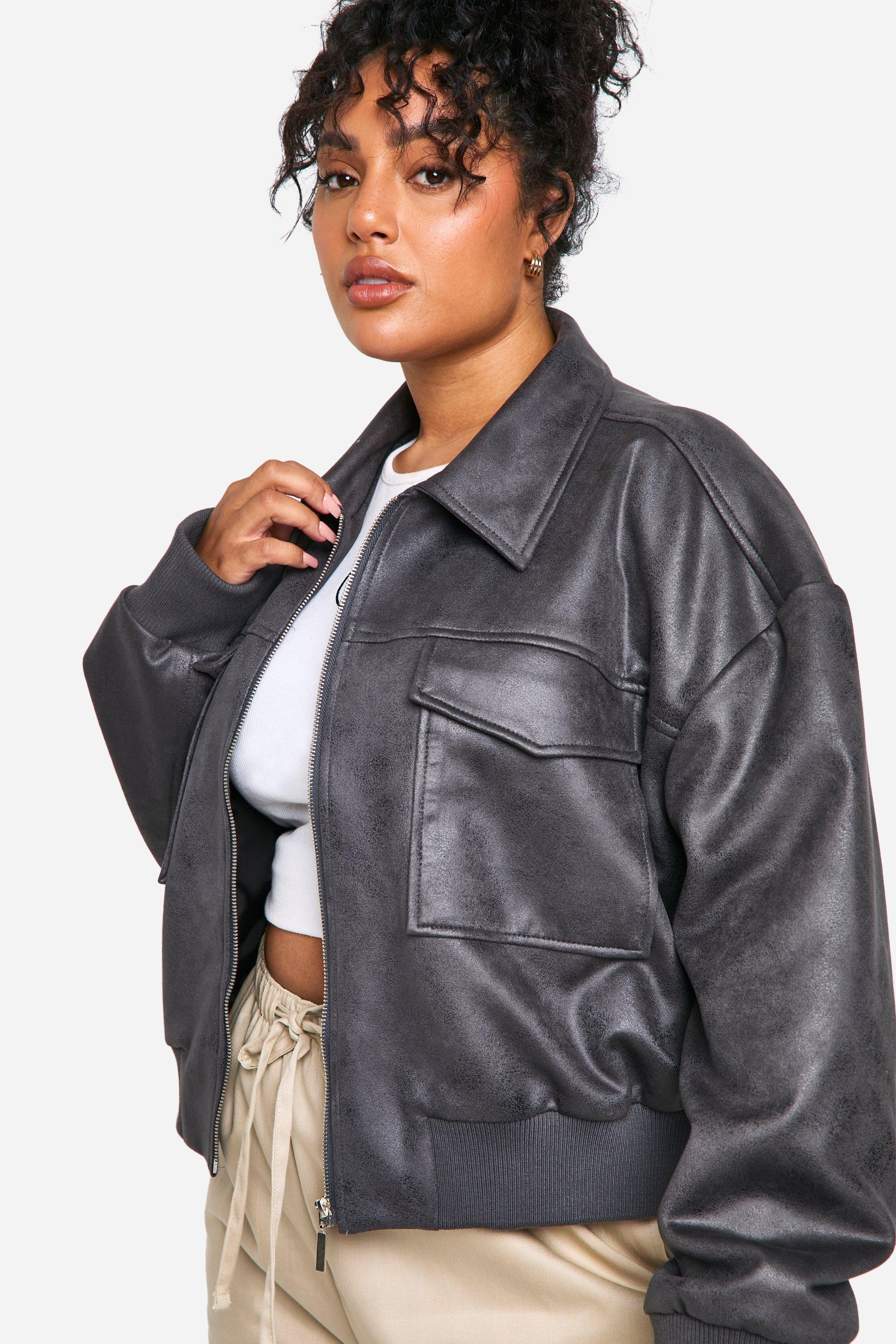 Grande taille Bomber en faux daim