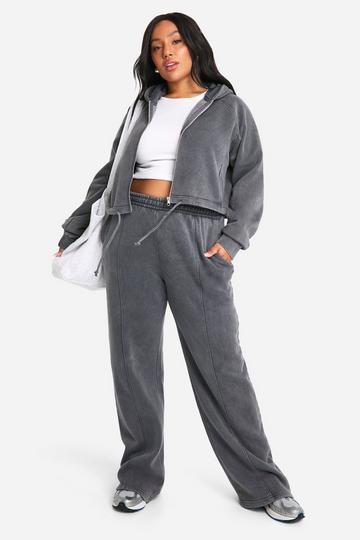 Plus Washed Boxy Zip Through Hooded Tracksuit charcoal