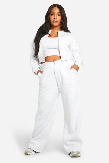 Plus Boxy Crop Bomber And Tailored Straight Leg Track Pants Tracksuit ash grey