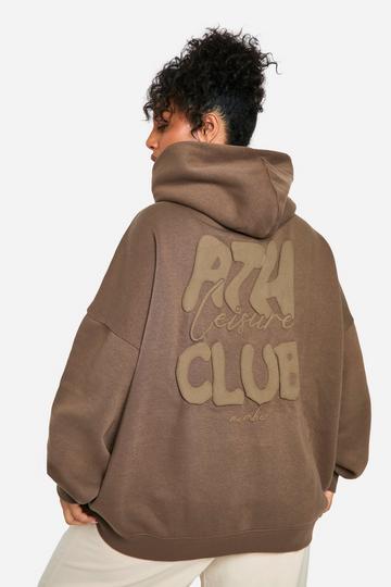 Plus Ath Club Puff Print Overdyed Oversized Hoodie taupe