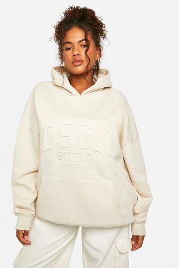 Plus Dsgn Collegiate Embossed Oversized Hoodie stone