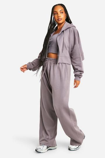 Plus Deep Hem Crop Top 3 Piece Hooded Tracksuit petrol