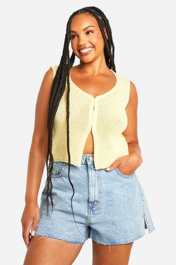 Plus Hook And Eye Knitted Waistcoat lemon