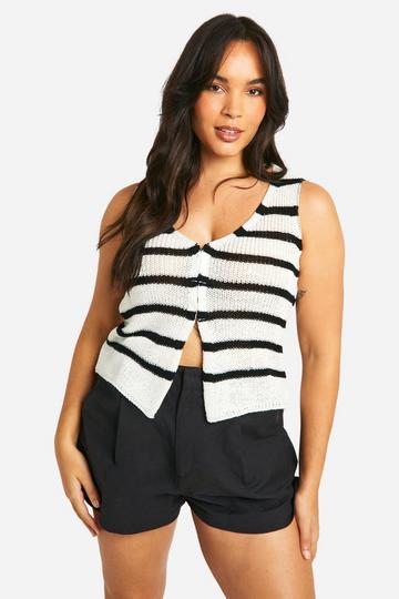 Plus Stripe Hook And Eye Knitted Waistcoat black