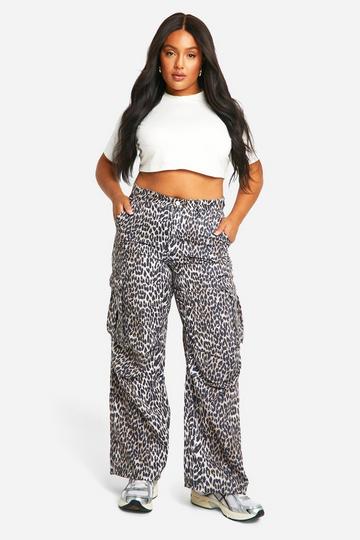 Plus Washed Leopard Cargo Pants leopard