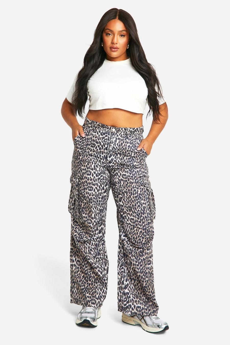 Plus Washed Leopard Cargo Trouser