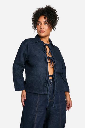 Plus Denim Tie Front Shirt indigo