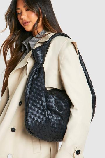 Woven Knot Oversized Shoulder Bag black