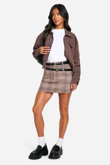 Petite Check Wool Look Micro Mini Skirt stone