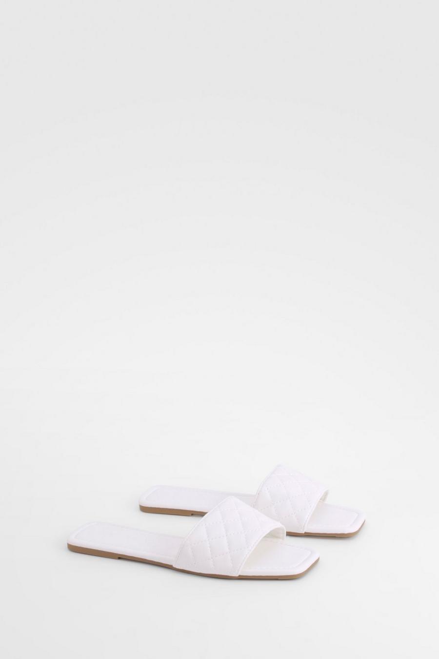 White Quilted Front Sandals image number 1