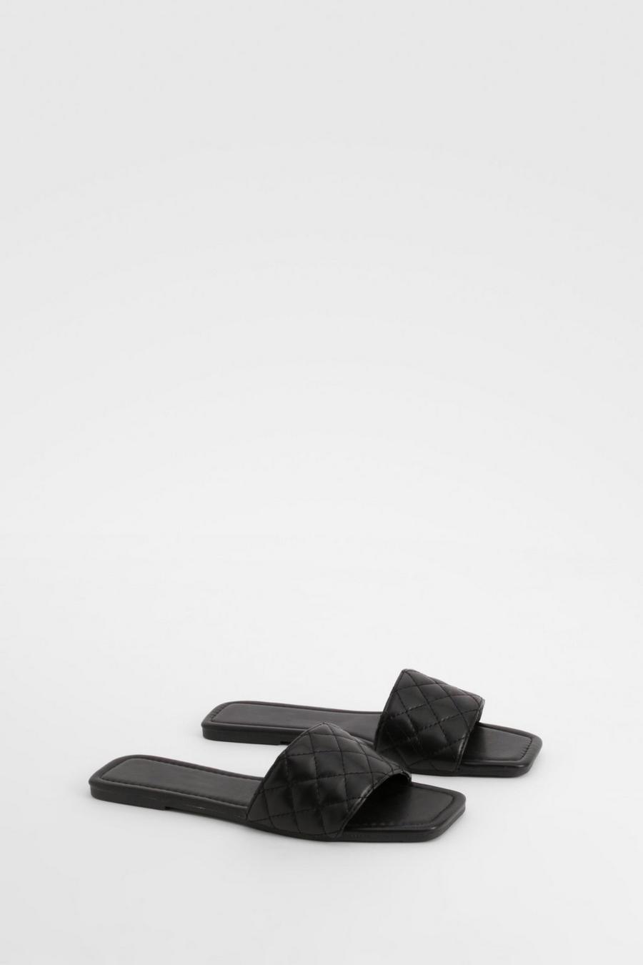 Black Quilted Front Sandal 
