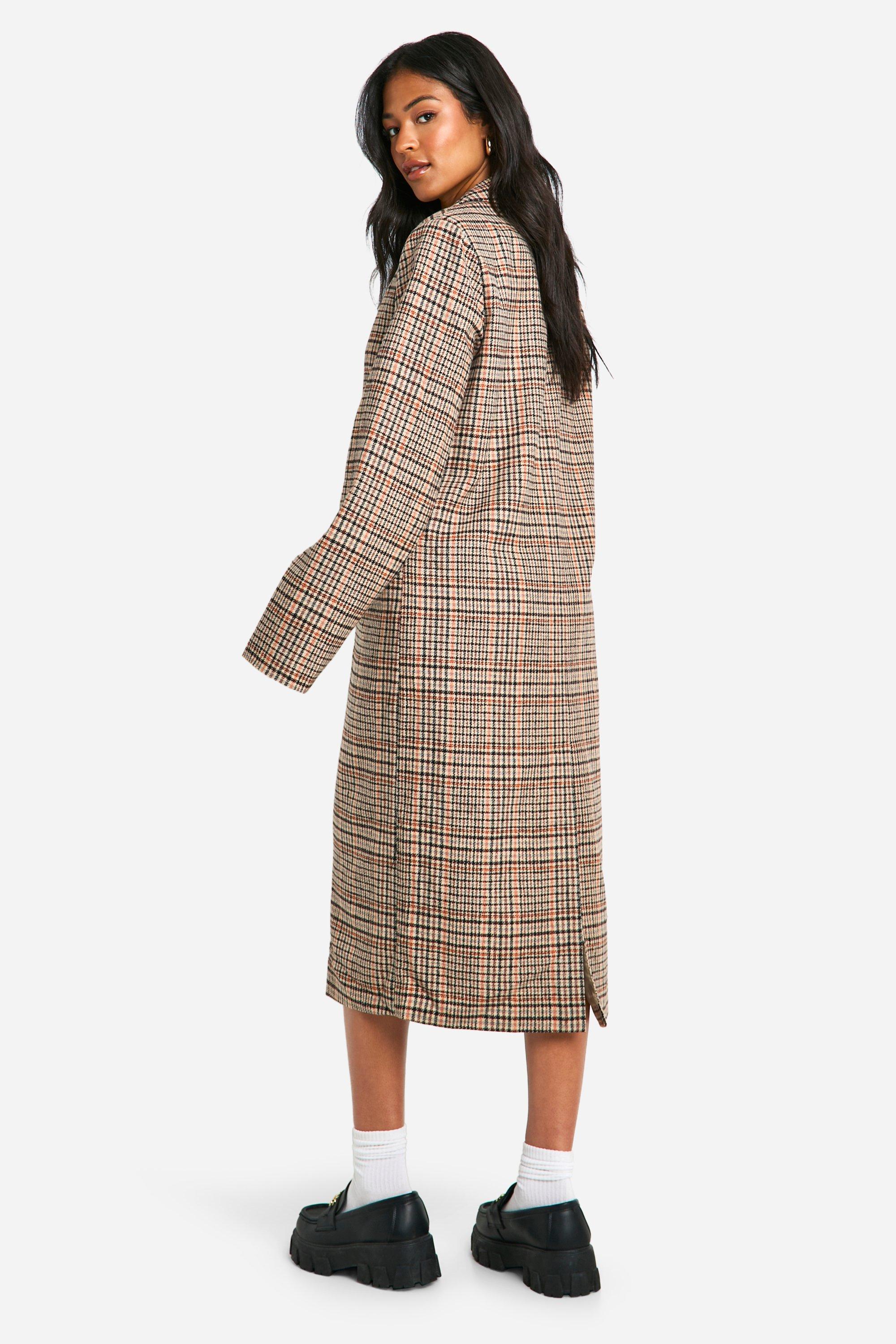 Tall Check Wool Look Longline Coat boohoo NZ