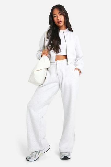 Boxy Crop Bomber And Tailored Straight Leg Track Pants Tracksuit ash grey