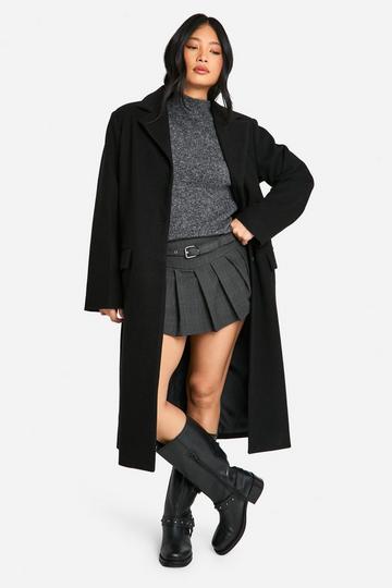 Black Petite Wool Look Longline Coat