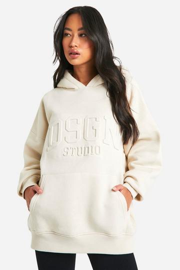 Dsgn Collegiate Embossed Oversized Hoodie stone