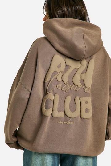 Ath Club Puff Print Overdyed Oversized Hoodie taupe