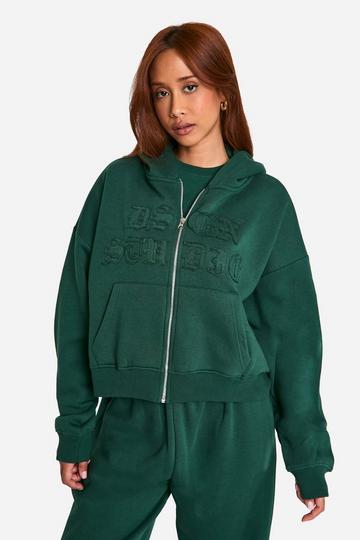 Dsgn Studio Self Fabric Applique Distressed Zip Through Hoodie forest