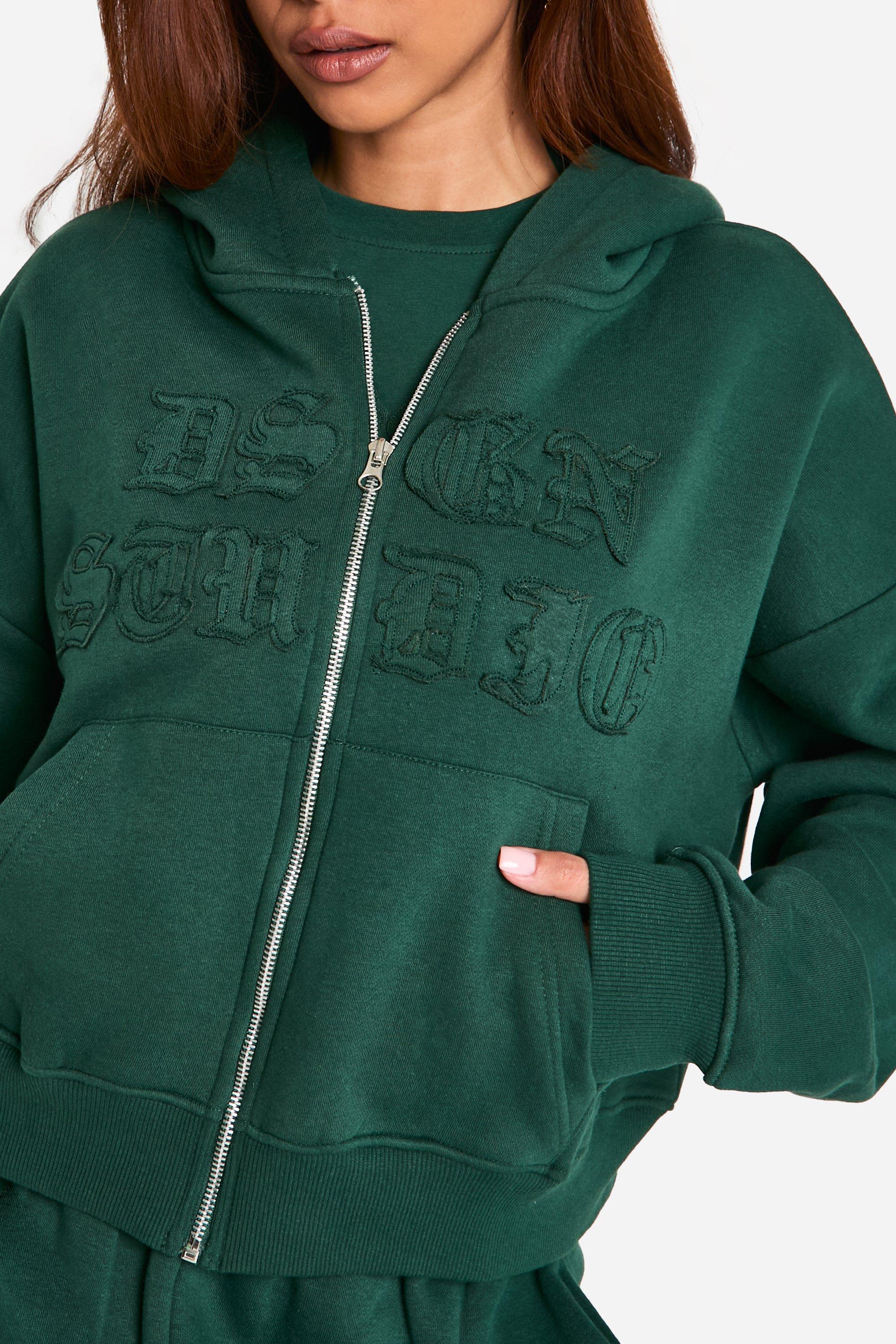 Dsgn Studio Self Fabric Applique Distressed Zip Through Hoodie 