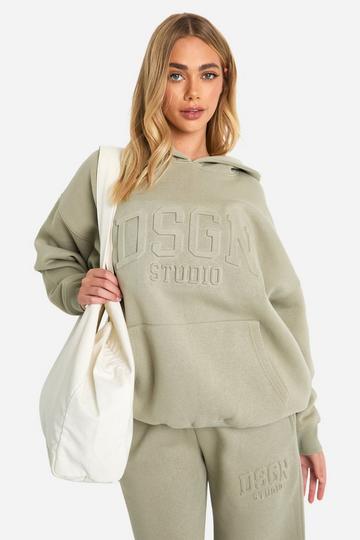 Dsgn Collegiate Embossed Oversized Hoodie washed khaki