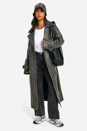 Petite Nepleren Vintage Look Trenchcoat washed black