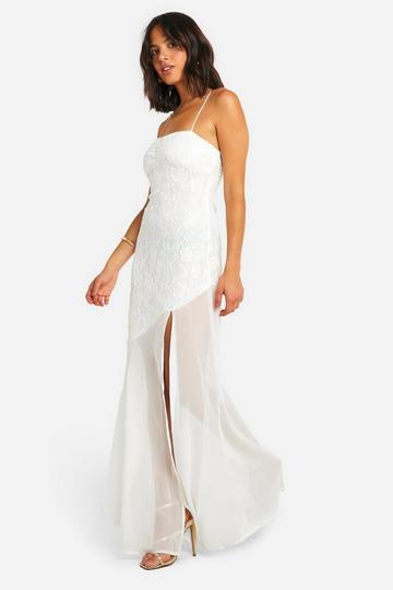 Lace Chiffon Maxi Dress white