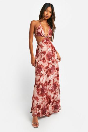 Jacquard Maxi Jurk Met Uitsnijding brown