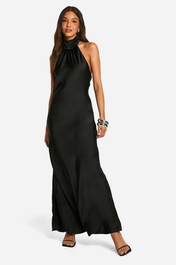 Satin Drape Maxi Dress black