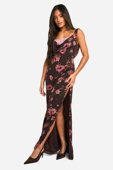 Multi Floral Lace Trim Maxi Dress