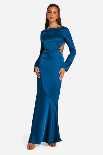 Navy Satin Tie Back Maxi Dress