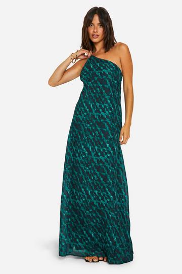 Printed Assymteric Maxi Dress green