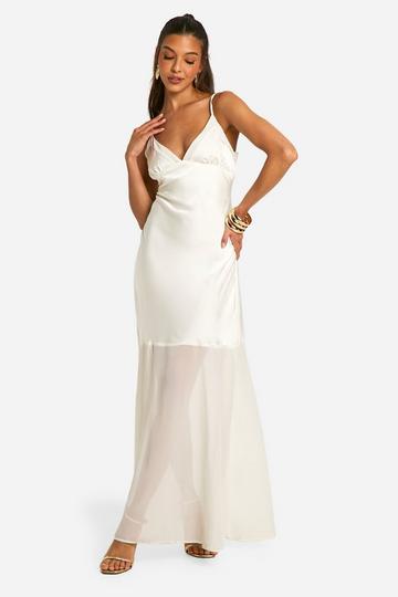 Chiffon Satin V Neck Maxi Dress white