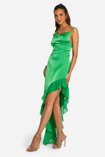 Satin Chiffon Frill Hem Maxi Dress green