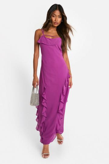 Maxi Jurk Met Ruches, Col En Bandjes purple