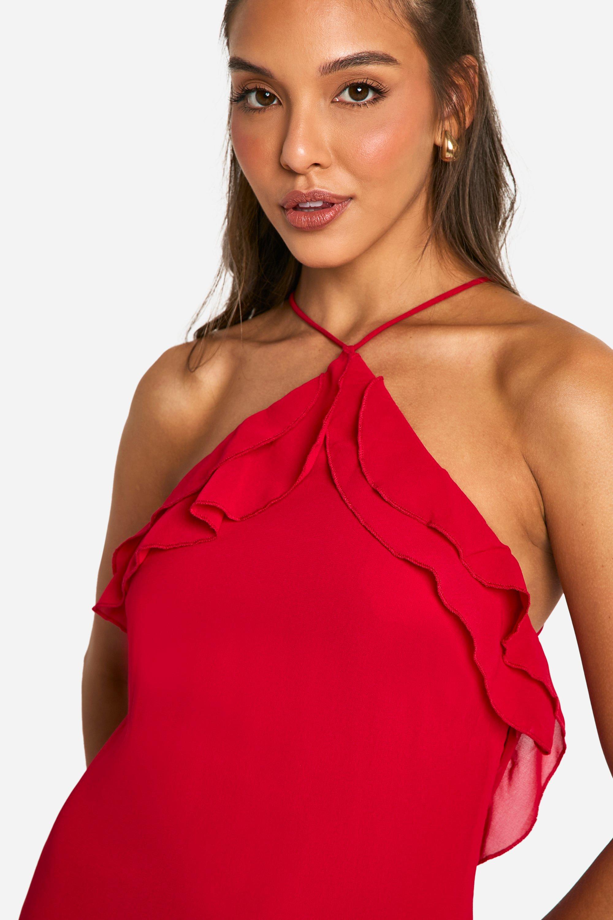 Boohoo red fashion frill dress