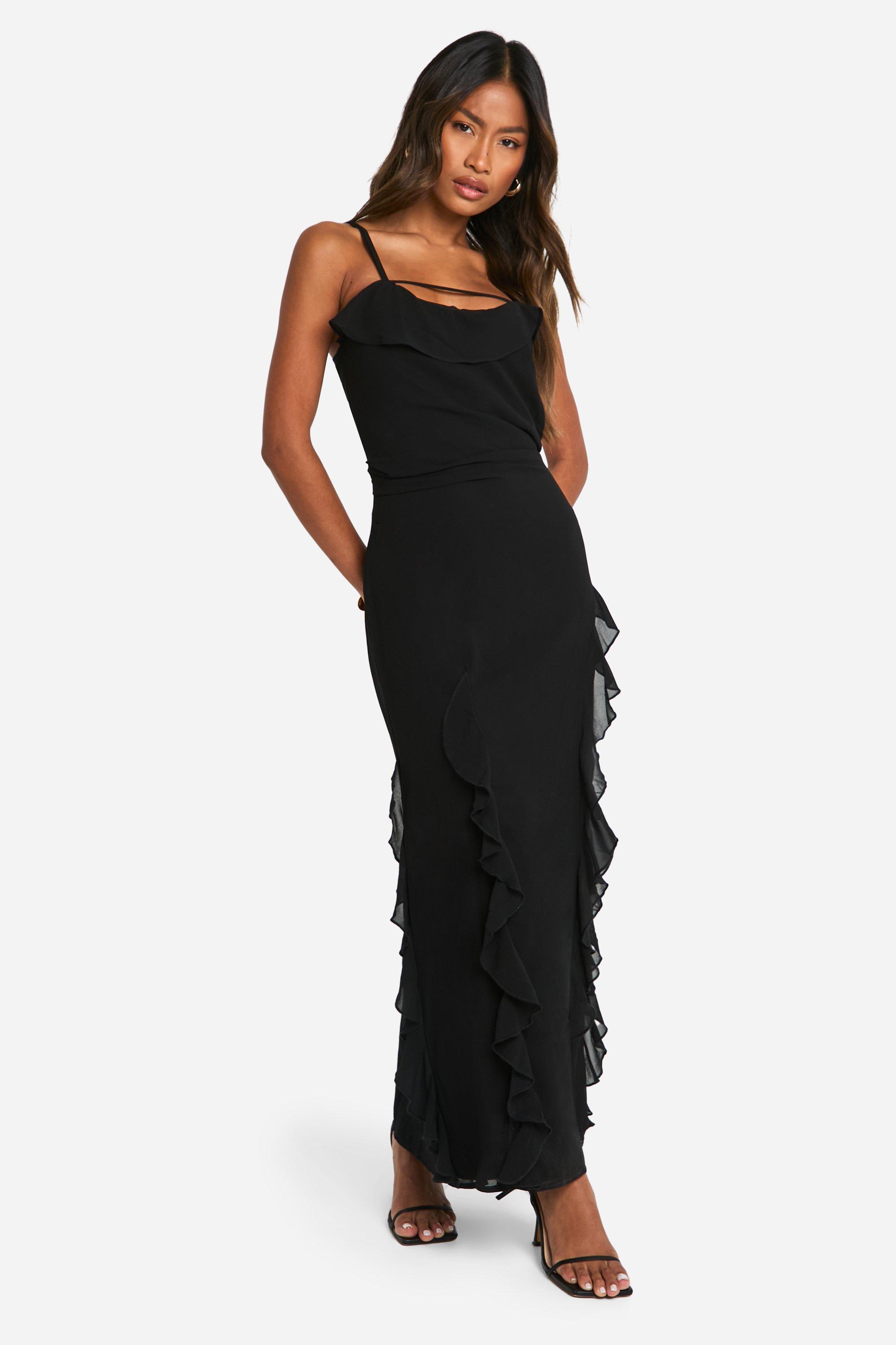 Black strappy fashion evening dress