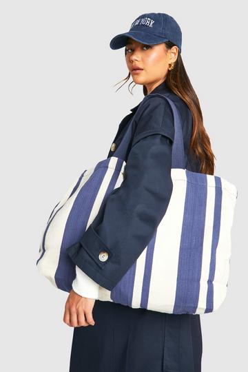 Stripe Canvas Oversized Tote Bag navy