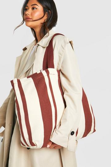 Stripe Canvas Oversized Tote Bag chocolate