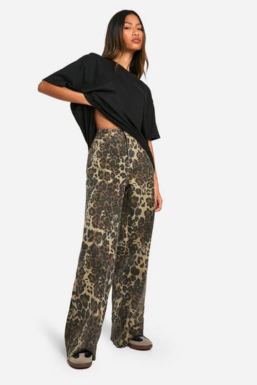 Luipaardprint Wide Leg Jeans brown